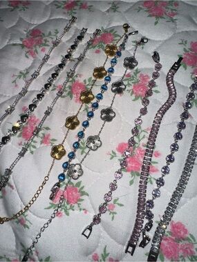 Multi-Color Floral and Crystal Bracelet 10 pc bundle Set for Women
